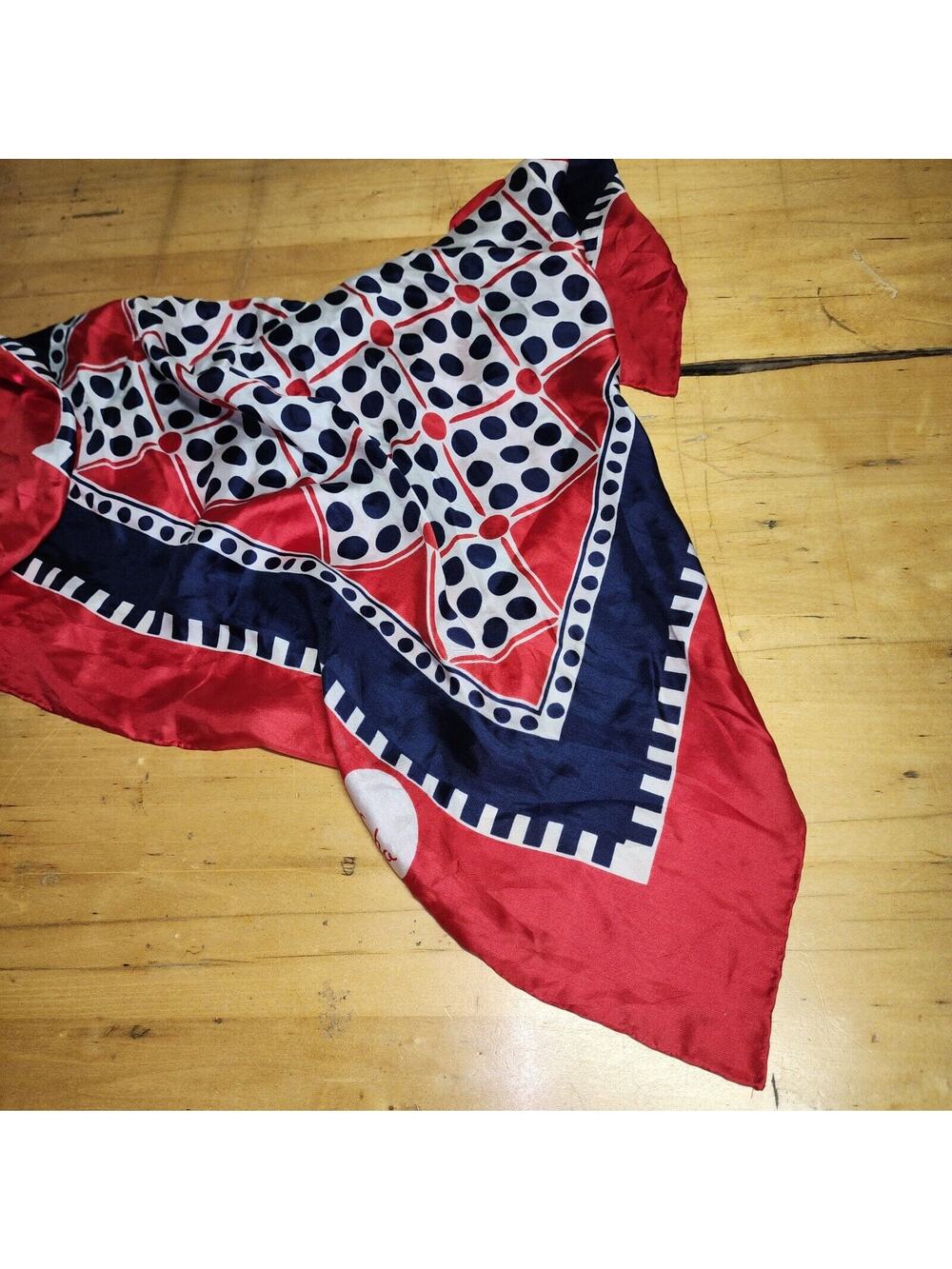 ECHO vtg Red White Blue Patriotic July 4th 100% Silk Rolled Edge Scarf Square